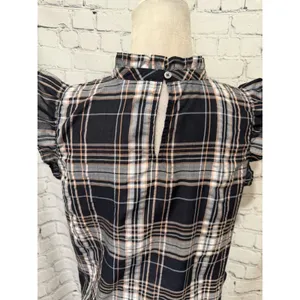 Loft Women's Black Orange & White Plaid Flutter Sleeve Ruffle Top Size Small thumbnail 5