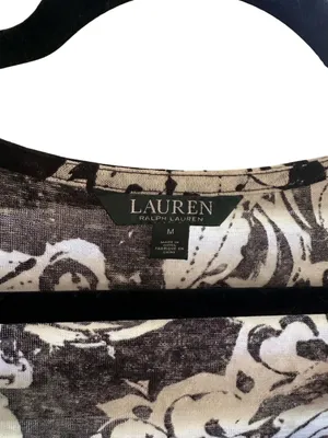 Lauren Ralph Lauren Black and Cream Paisley Short Sleeve Blouse 100% Linen thumbnail 2