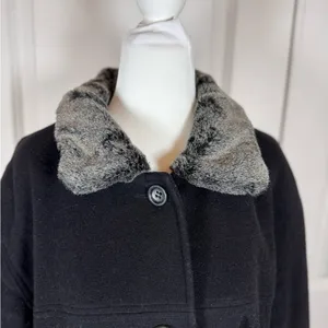 Vintage Andrea Wool Faux Fur Collar Swing Coat Black Car Coat Women L thumbnail 4