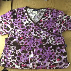 New Animal Print Scrub Top 2 Pockets Cotton Small thumbnail 5