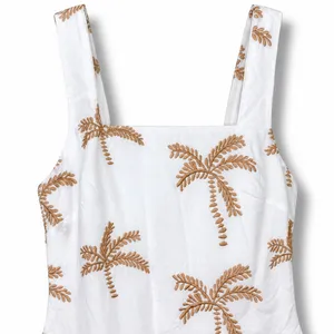 NEW Lulus Flawlessly Breezy Ivory Tan Palm Tree Embroidered Cotton Mini Dress XS thumbnail 6