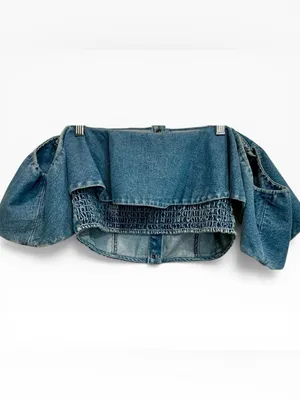 Apiece Apart Aleska Off The Shoulder Denim Crop Top Medium Wash Size 4‎ thumbnail 2