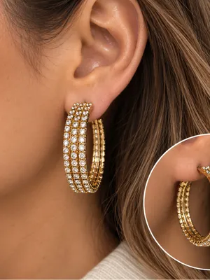 Zara Gold Crystal-Trim Hoop Earrings thumbnail 2