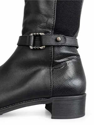 Aquatalia Knee High Riding Boots 6 Black Leather Stretch Panel Harness thumbnail 3