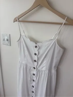 J.Crew White Cotton Scalloped Button Front Midi Dress Size 4 thumbnail 8