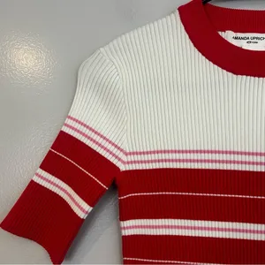 NWT Amanda Uprichard Red/Pink Ribbed Striped Short Sleeve Bodycon Mini Dress Lrg thumbnail 4