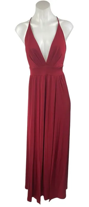 Windsor Red Sleeveless Plunging V Neck Pleated Bridesmaid A Line Maxi Dress S thumbnail 1
