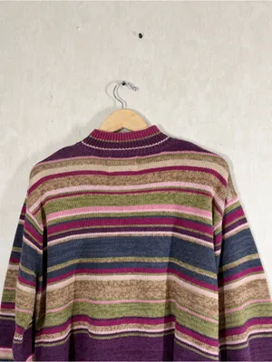 Tiara International Vintage Mock Neck Knit Sweater Grandma in Multi Stripe X thumbnail 5