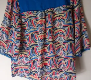 Umgee L Geo Patterned Peasant Top in Bright Blue Orange Yellow thumbnail 2