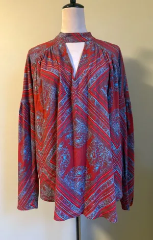Free People‎ Red Blue walking on a dream Top xs boho whimsi fairy flowy Shirt thumbnail 1