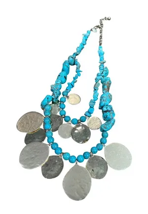 Chicos turquoise Gold metal Statement Boho Bib Tribal metal Knecklace SKU 9577 thumbnail 1