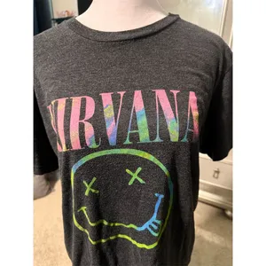 Nirvana Smiley Face Graphic T-Shirt Unisex S Multicolor Handmade thumbnail 2