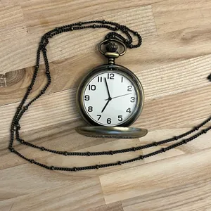 Brass Steampunk Filigree Pocket Watch and Link Chain Vintage Beautiful thumbnail 7