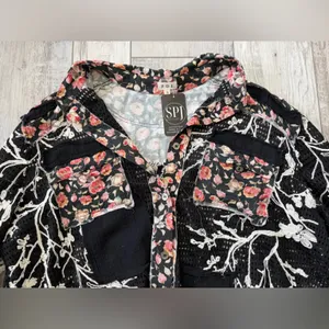 NWT- POL Carly Crochet Patchwork Laser Cut Floral embroidered shirt size large thumbnail 6