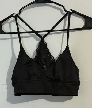 Aerie Black Satin Bralette With Lace Back Adjustable‎ Straps Women's Size S thumbnail 1