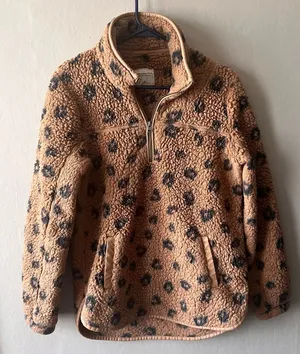 Abercrombie & Fitch Brown Leopard Sherpa Half Zip Sweater Size Medium thumbnail 1