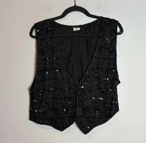 Vintage silk beaded black vest thumbnail 1
