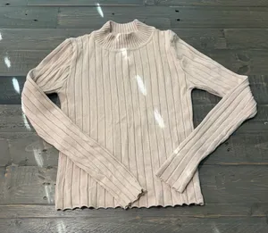 Forever 21 Women’s Ribbed Mock Neck Sweater Top Beige Size Small thumbnail 1