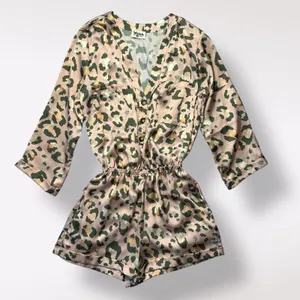Show Me Your Mumu Blush‎ Pink Cheetah Print Walker Romper Size S Satin Boho NWOT thumbnail 1