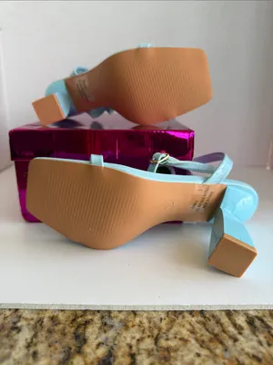 KAYLEEN By Los Angeles Pastel Blue Strappy Block Heel Sandals thumbnail 3