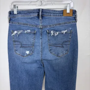 American Eagle Stretch Super Hi-Rise Flare Medium Wash Distressed Casual Size 8 thumbnail 9