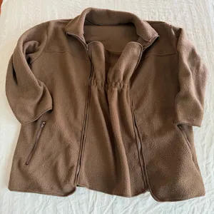 Women's Brown Fleece Style Zip Up Jacket with Zipout Infant Carrier Pocket Size thumbnail 1