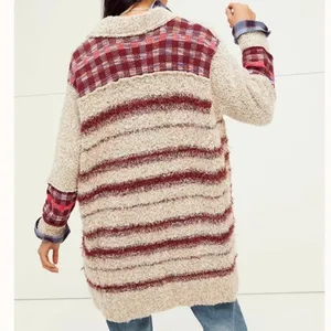 Free People Cloud Oversized Tunic Sweater V Neck Grey Tan Red Pink Size XS thumbnail 4