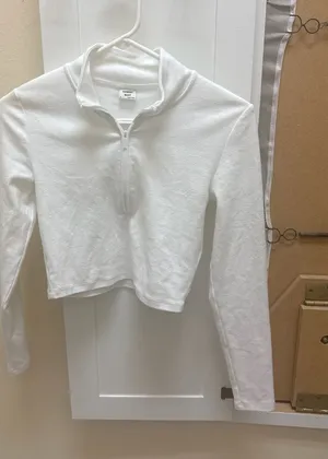 Sunday Best White Cropped Quarter Zip Long Sleeve Top Size S thumbnail 1