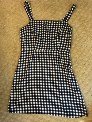 bp Black and White Gingham Square-Neck Mini Dress, Small thumbnail 4