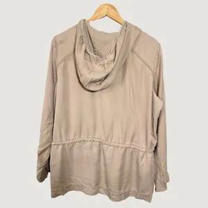 Michael Kors Womens Tan Lyocell Hooded‎ Anorak Jacket Drawstring Waist Large thumbnail 2