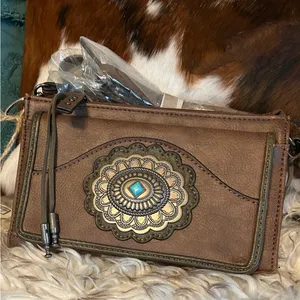 New Tony Lama Western Brown Crossbody Bag with Embellished Concho Design thumbnail 7