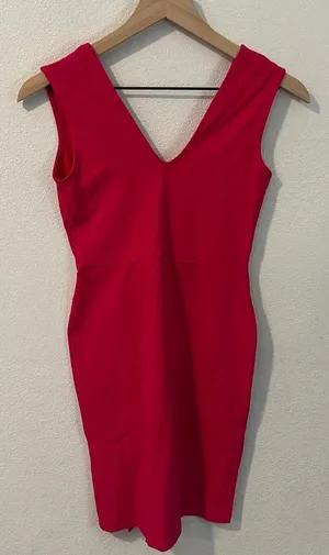 ASOS Pink Stretch Bodycon‎ V-Neck V-Back Side Slit Sleeveless Mini Dress Size 4 thumbnail 1