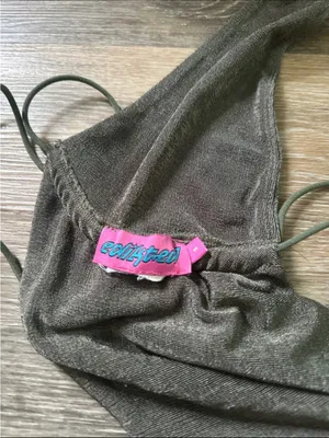 Edikted Olive Green Halter Scarf Crop Top thumbnail 2