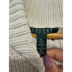 Lauren Ralph Lauren Cream Cable Knit Turtleneck Sweater XL Ivory Cotton Blend thumbnail 3