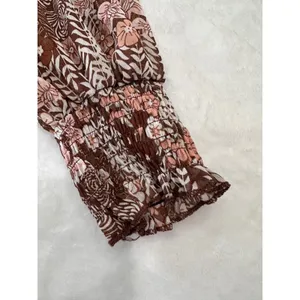 SHEIN Womens Brown Marled Knit Floral Ruffle Sleeve Top Crew Neck Size L thumbnail 3