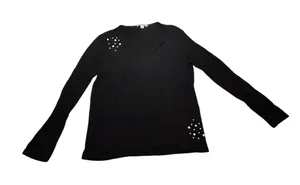 Long Sleeve Top Black Pearl Embellished Moral Fiber Elegant Chic Size L thumbnail 1