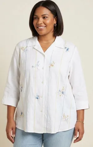 Napa Valley Woman Plus Size Linen Napa Valley‎ Floral Blouse Size 1X thumbnail 1