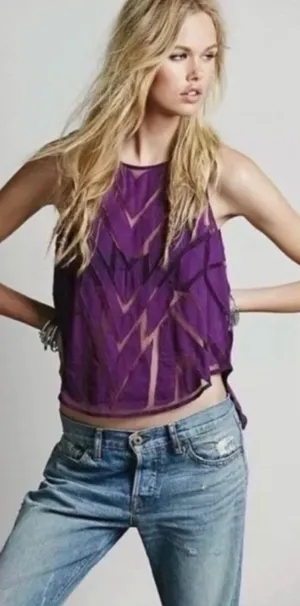 Free People Purple Ethereal Daze Ginger Tank M Sheer Mesh Fairycore Boho thumbnail 1