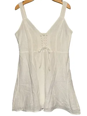 The East Order Women’s Size L White Cotton Lace Up Front Tank Mini Dress thumbnail 1