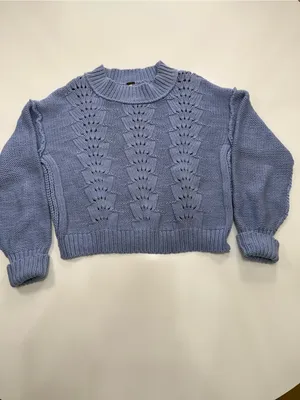 Free People Lavender Blue Cropped Crew Sweater thumbnail 2