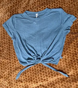 NWOT New Lululemon Blue Tie-Waist Short-Sleeve Crop T-Shirt Utility Blue 8 thumbnail 1