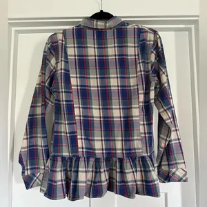 Kensie Plaid Button Down Top with Ruffled Bottom thumbnail 2