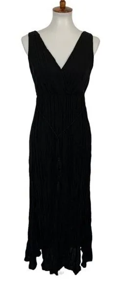 Shinestar Black Crinkle Sleeveless Maxi Dress Women's Small V-Neck Boho‎ Style thumbnail 1