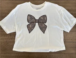 White Crop Top with Bow Design Size XS thumbnail 1