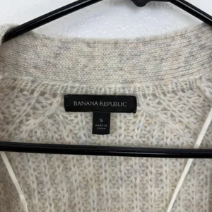 Banana Republic Cardigan Womens Small Beige Merino Wool Alpaca Blend Open *HOLE thumbnail 5