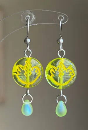 Handmade quality unique rare Czech glass bird beads fairy boho fairy whimsy style earrings🌿✨ thumbnail 1