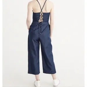 Abercrombie & Fitch Jumpsuit Size 0 Blue Lace Up Back Wide Leg Denim Boho Casual thumbnail 5