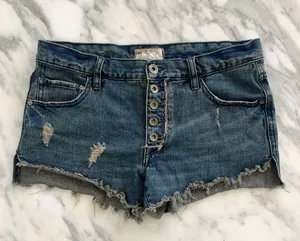 Free People Button Fly Distressed Denim Cutoff Jean Shorts thumbnail 2