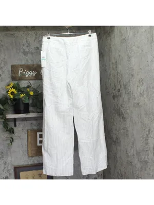 NEW Calvin Klein Pinstriped Pleated Linen Blend Lined Pants White / Khaki 16 thumbnail 2