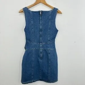 Avec‎ Les Filles Denim Mini Dress Square Neck Sleeveless Harness Denim Body-Con thumbnail 13